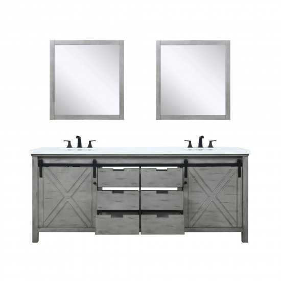 Marsyas 80" Ash Grey Double Vanity Ash Grey, White Quartz Top, White Square Sinks and 30" Mirrors w/ Faucets