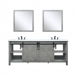 Marsyas 80" Ash Grey Double Vanity Ash Grey, White Quartz Top, White Square Sinks and 30" Mirrors w/ Faucets