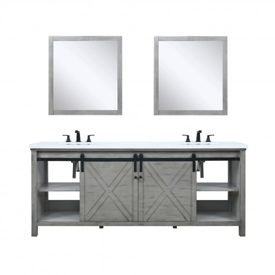 Marsyas 80" Ash Grey Double Vanity Ash Grey, White Quartz Top, White Square Sinks and 30" Mirrors w/ Faucets