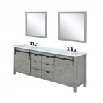 Marsyas 80" Ash Grey Double Vanity Ash Grey, White Quartz Top, White Square Sinks and 30" Mirrors w/ Faucets