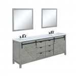 Marsyas 80" Ash Grey Double Vanity Ash Grey, White Quartz Top, White Square Sinks and 30" Mirrors w/ Faucets