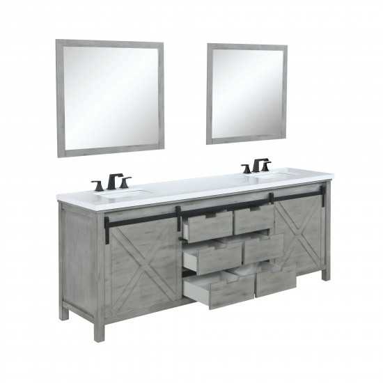 Marsyas 80" Ash Grey Double Vanity Ash Grey, White Quartz Top, White Square Sinks and 30" Mirrors w/ Faucets