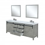 Marsyas 80" Ash Grey Double Vanity Ash Grey, White Quartz Top, White Square Sinks and 30" Mirrors w/ Faucets