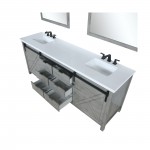 Marsyas 80" Ash Grey Double Vanity Ash Grey, White Quartz Top, White Square Sinks and 30" Mirrors w/ Faucets