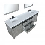 Marsyas 80" Ash Grey Double Vanity Ash Grey, White Quartz Top, White Square Sinks and 30" Mirrors w/ Faucets