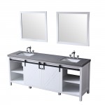 Marsyas 84" White Double Vanity, Grey Quartz Top, White Square Sinks and 34" Mirrors w/ Faucets