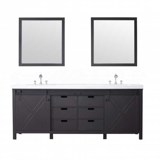 Marsyas 84" Brown Double Vanity, White Quartz Top, White Square Sinks and 34" Mirrors w/ Faucets