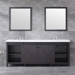 Marsyas 84" Brown Double Vanity, White Quartz Top, White Square Sinks and 34" Mirrors w/ Faucets