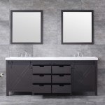 Marsyas 84" Brown Double Vanity, White Quartz Top, White Square Sinks and 34" Mirrors w/ Faucets