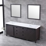 Marsyas 84" Brown Double Vanity, White Quartz Top, White Square Sinks and 34" Mirrors w/ Faucets