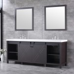 Marsyas 84" Brown Double Vanity, White Quartz Top, White Square Sinks and 34" Mirrors w/ Faucets