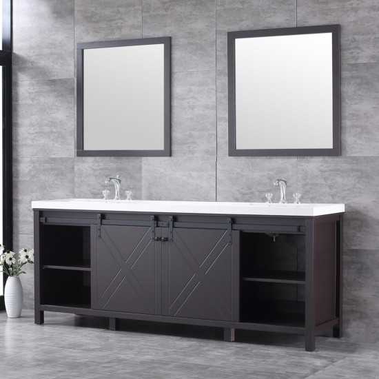 Marsyas 84" Brown Double Vanity, White Quartz Top, White Square Sinks and 34" Mirrors w/ Faucets