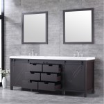 Marsyas 84" Brown Double Vanity, White Quartz Top, White Square Sinks and 34" Mirrors w/ Faucets