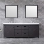 Marsyas 84" Brown Double Vanity, White Quartz Top, White Square Sinks and 34" Mirrors w/ Faucets