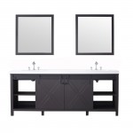 Marsyas 84" Brown Double Vanity, White Quartz Top, White Square Sinks and 34" Mirrors w/ Faucets