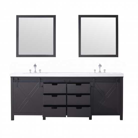 Marsyas 84" Brown Double Vanity, White Quartz Top, White Square Sinks and 34" Mirrors w/ Faucets