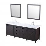 Marsyas 84" Brown Double Vanity, White Quartz Top, White Square Sinks and 34" Mirrors w/ Faucets