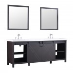 Marsyas 84" Brown Double Vanity, White Quartz Top, White Square Sinks and 34" Mirrors w/ Faucets