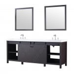 Marsyas 84" Brown Double Vanity, White Quartz Top, White Square Sinks and 34" Mirrors w/ Faucets