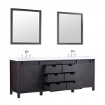 Marsyas 84" Brown Double Vanity, White Quartz Top, White Square Sinks and 34" Mirrors w/ Faucets