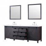 Marsyas 84" Brown Double Vanity, White Quartz Top, White Square Sinks and 34" Mirrors w/ Faucets