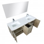 Lancy 60" Rustic Acacia Double Vanity, White Quartz Top, Square Sinks, Balzani Gun Metal Faucet Set, and 55" Mirror