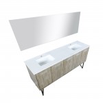 Lancy 72" Rustic Acacia Double Bathroom Vanity, White Quartz Top, White Square Sinks, and 70" Frameless Mirror