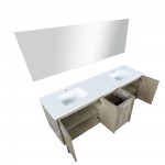 Lancy 72" Rustic Acacia Double Bathroom Vanity, White Quartz Top, White Square Sinks, and 70" Frameless Mirror