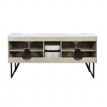 Lancy 72" Rustic Acacia Double Bathroom Vanity, White Quartz Top, White Square Sinks, and 70" Frameless Mirror