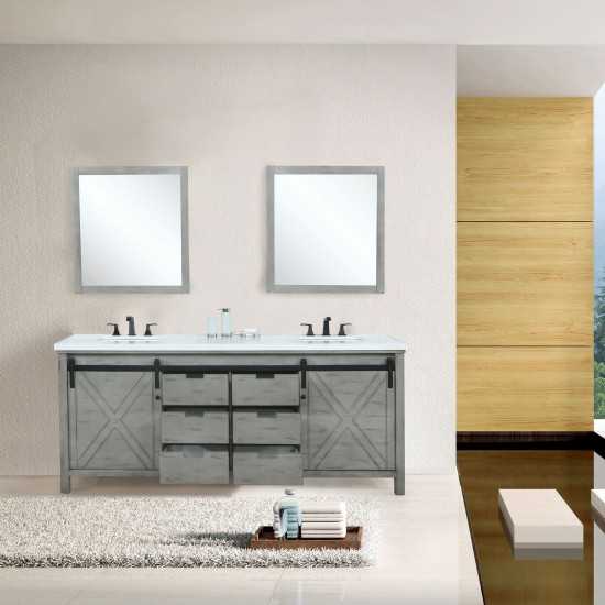 Marsyas 84" Ash Grey Double Vanity, White Quartz Top, White Square Sinks and 34" Mirrors w/ Faucets