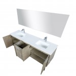 Lancy 72" Rustic Acacia Double Vanity, White Quartz Top, White Square Sinks, Monte Chrome Faucet Set, and 70" Frameless Mirro