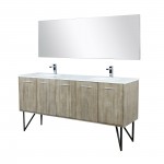 Lancy 72" Rustic Acacia Double Vanity, White Quartz Top, White Square Sinks, Monte Chrome Faucet Set, and 70" Frameless Mirro