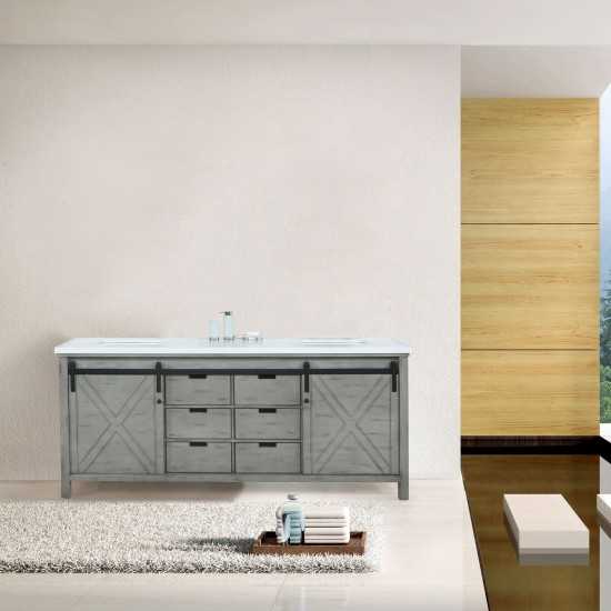 Marsyas 84" Ash Grey Double Vanity, White Quartz Top, White Square Sinks and no Mirror