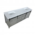 Marsyas 84" Ash Grey Double Vanity, White Quartz Top, White Square Sinks and no Mirror