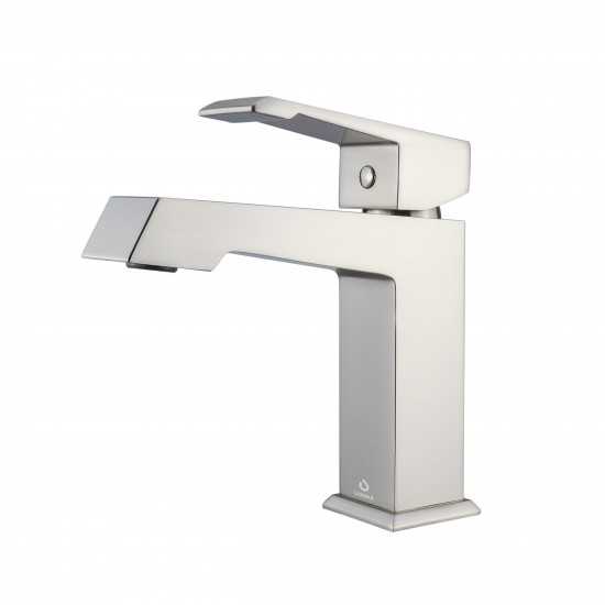 Lancy 72" Rustic Acacia Double Vanity, White Quartz Top, Square Sinks, Labaro Brushed Nickel Faucet Set, and 70" Mirror