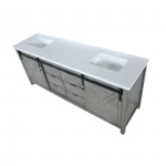 Marsyas 84" Ash Grey Double Vanity, White Quartz Top, White Square Sinks and no Mirror