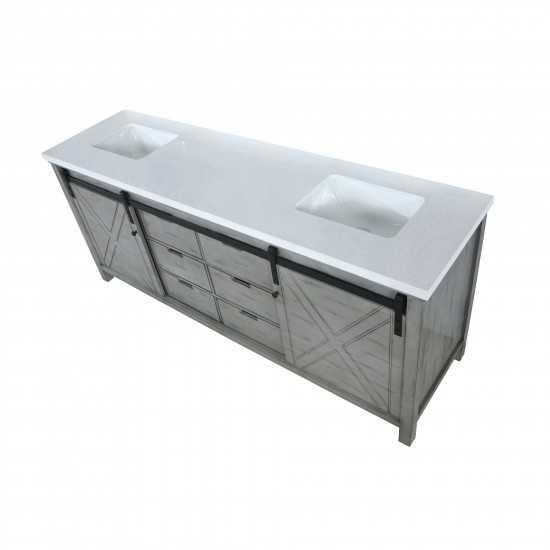 Marsyas 84" Ash Grey Double Vanity, White Quartz Top, White Square Sinks and no Mirror