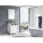 Marsyas Veluti 30" White Single Vanity, Grey Quartz Top, White Square Sink and 28" Mirror w/ Faucet