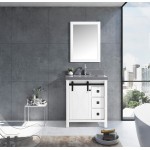 Marsyas Veluti 30" White Single Vanity, Grey Quartz Top, White Square Sink and 28" Mirror w/ Faucet