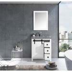 Marsyas Veluti 30" White Single Vanity, Grey Quartz Top, White Square Sink and 28" Mirror w/ Faucet