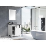 Marsyas Veluti 30" White Single Vanity, Grey Quartz Top, White Square Sink and 28" Mirror w/ Faucet