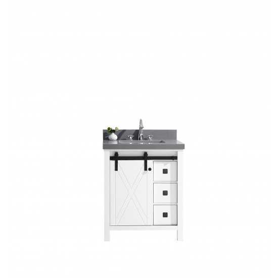 Marsyas Veluti 30" White Single Vanity, Grey Quartz Top, White Square Sink and no Mirror