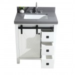 Marsyas Veluti 30" White Single Vanity, Grey Quartz Top, White Square Sink and no Mirror