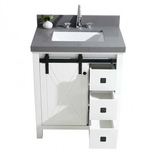 Marsyas Veluti 30" White Single Vanity, Grey Quartz Top, White Square Sink and no Mirror