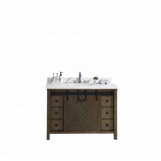 Marsyas Veluti 48" Rustic Brown Single Vanity, White Quartz Top, White Square Sink and no Mirror