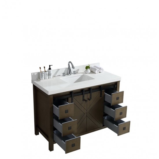 Marsyas Veluti 48" Rustic Brown Single Vanity, White Quartz Top, White Square Sink and no Mirror