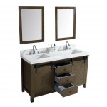 Marsyas Veluti 60" Rustic Brown Double Vanity, White Quartz Top, White Square Sinks and 24" Mirrors w/ Faucets