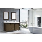 Marsyas Veluti 60" Rustic Brown Double Vanity, White Quartz Top, White Square Sinks and 24" Mirrors w/ Faucets