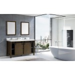 Marsyas Veluti 60" Rustic Brown Double Vanity, White Quartz Top, White Square Sinks and 24" Mirrors w/ Faucets