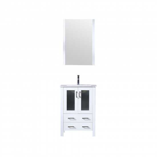 Volez 24" White Single Vanity, Integrated Top, White Integrated Square Sink and 22" Mirror w/ Faucet